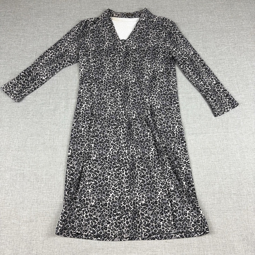 J McLaughlin Dress Womens Medium Gray Animal Print Collared Sheath 3/4 Sleeve